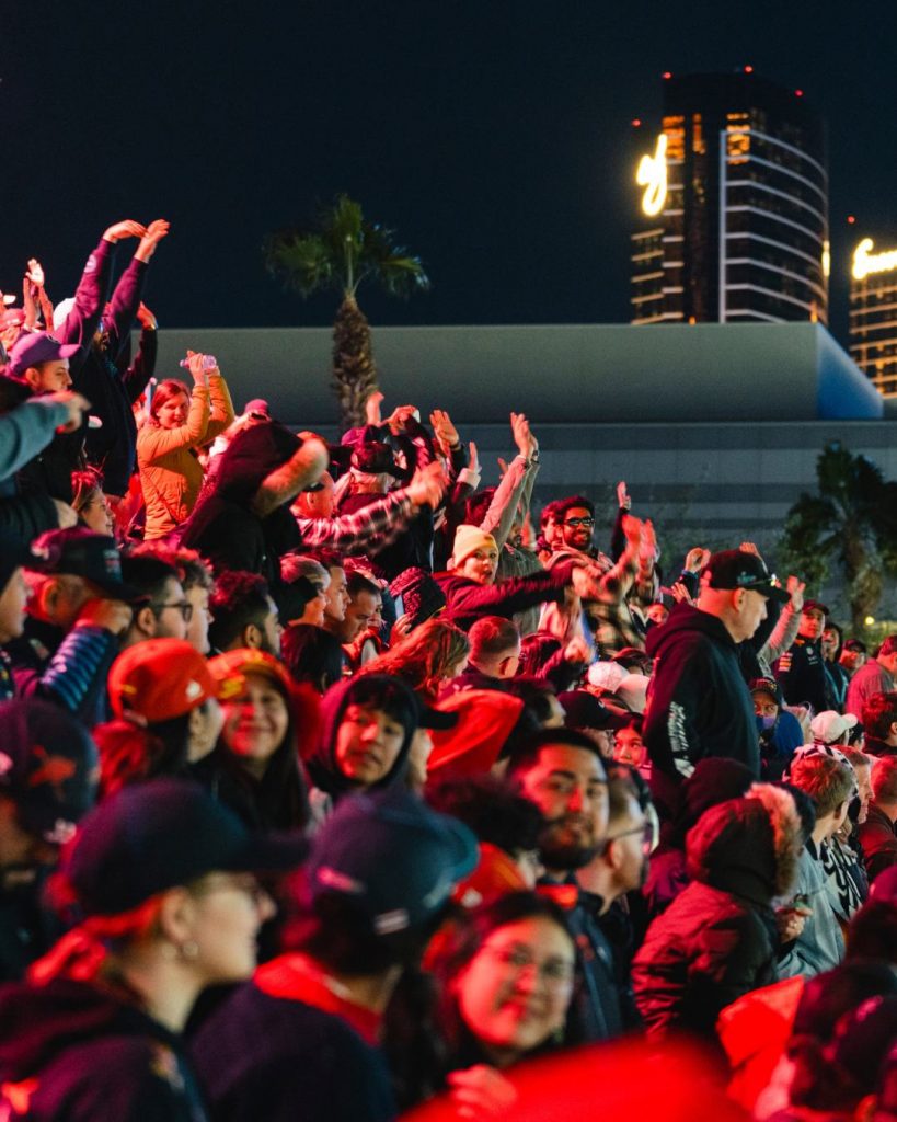 Crowd with arms in air